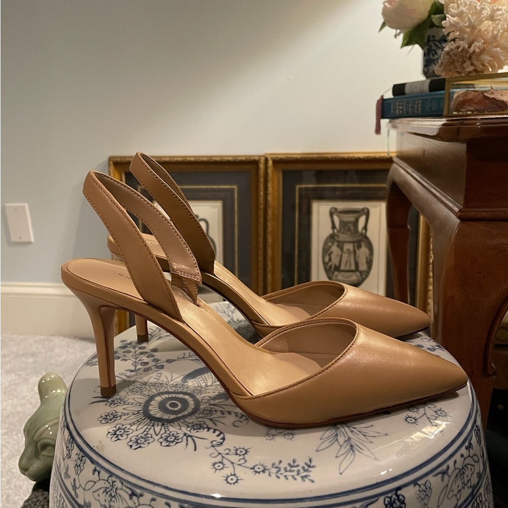 Ann Taylor Kerry Slingback Pump Tan Leather Stiletto Heels Sexy Elegant